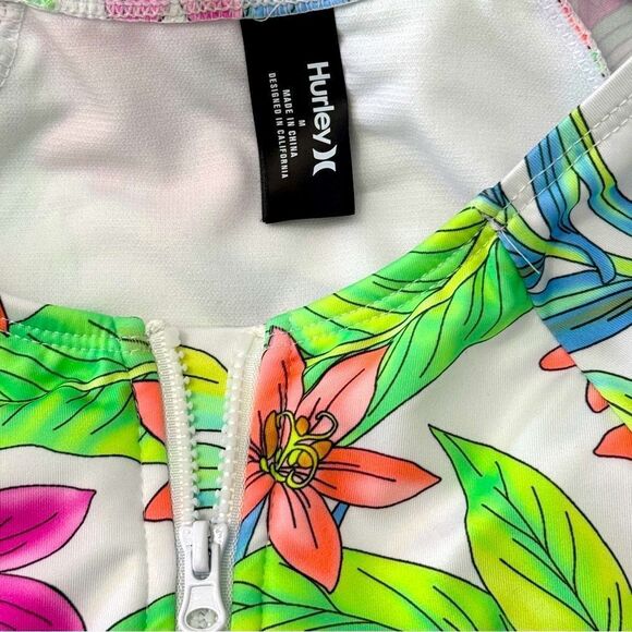 Hurley (NWT) Vibrant Pink, Green &Blue Floral Long Sleeve Swimsuit/ Rashguard-M - Picture 3 of 11